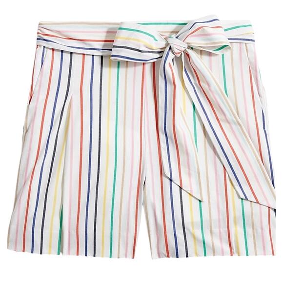 J Crew Striped tie-waist short stretch cotton poplin Size 0 New w/ Tag MSRP $60 - Picture 2 of 14